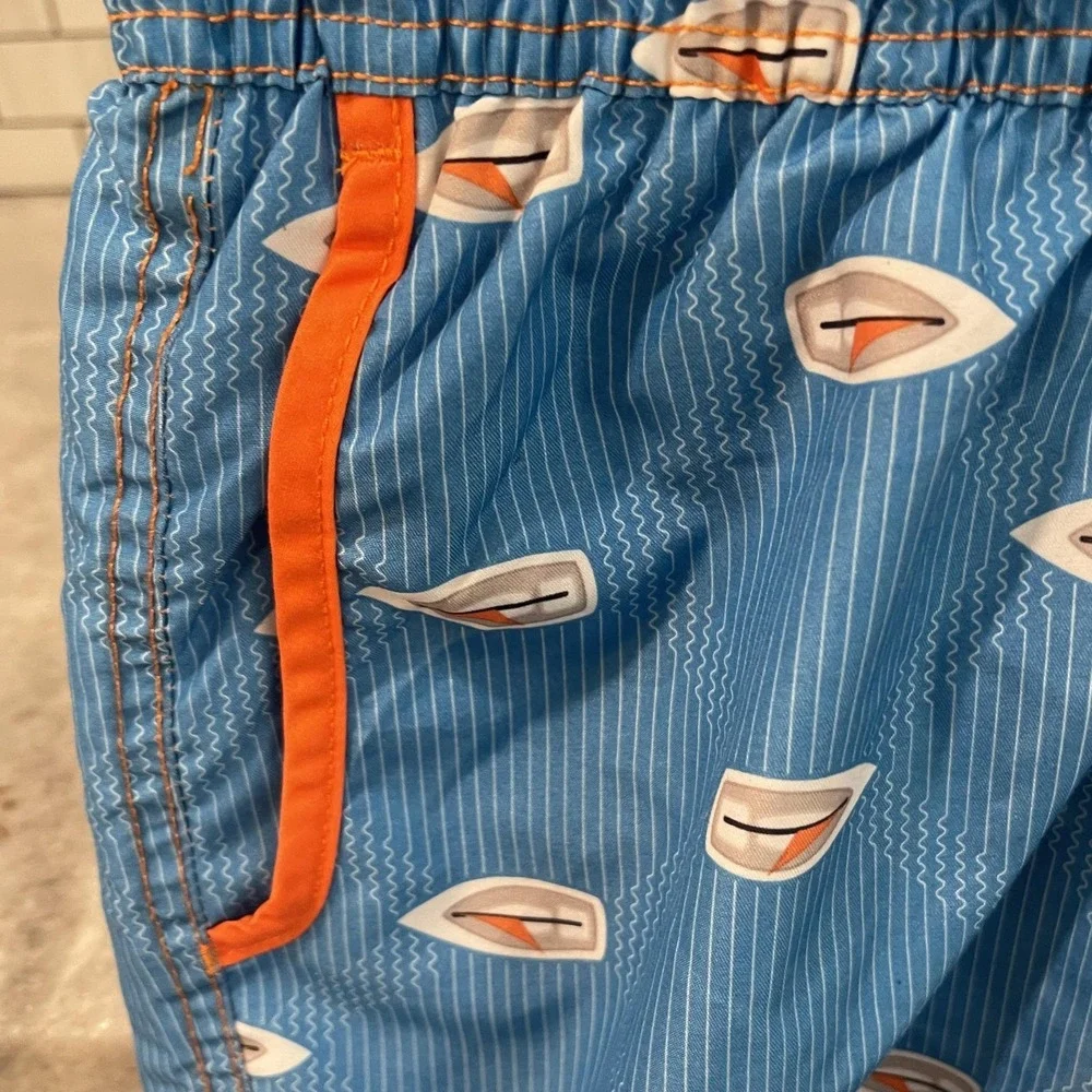 Mr. Swim Trunks Mens Medium Blue Sailboat Print Lined Pockets Nautical Beach